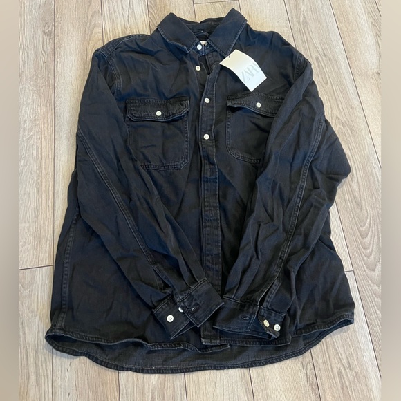 Zara Charcoal Button-Up Shirt - Picture 1 of 3